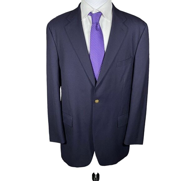 Chaps Ralph Lauren Blazer 46L Navy Blue Wool Sport Coat Gold Buttons Suit Jacket - Picture 2 of 16